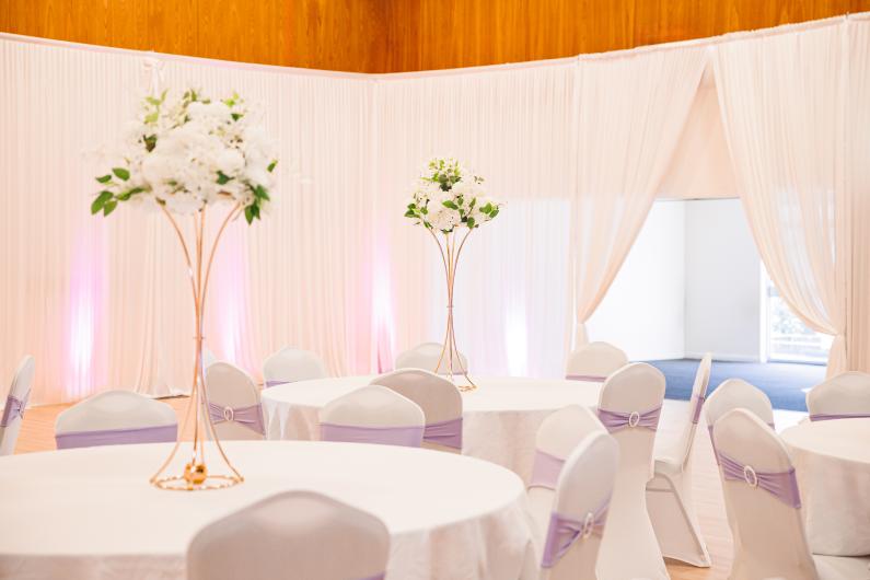 The Main Hall Wedding Layout with White Decorations 