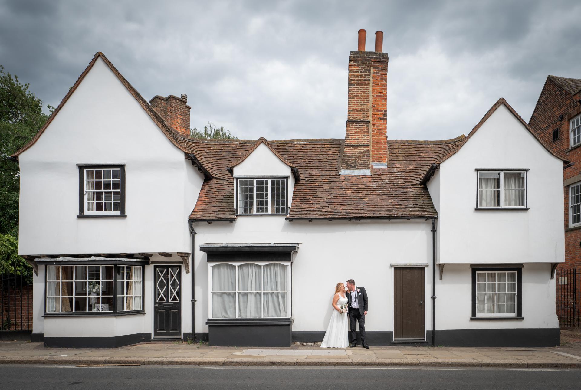 External photo of venue with couple