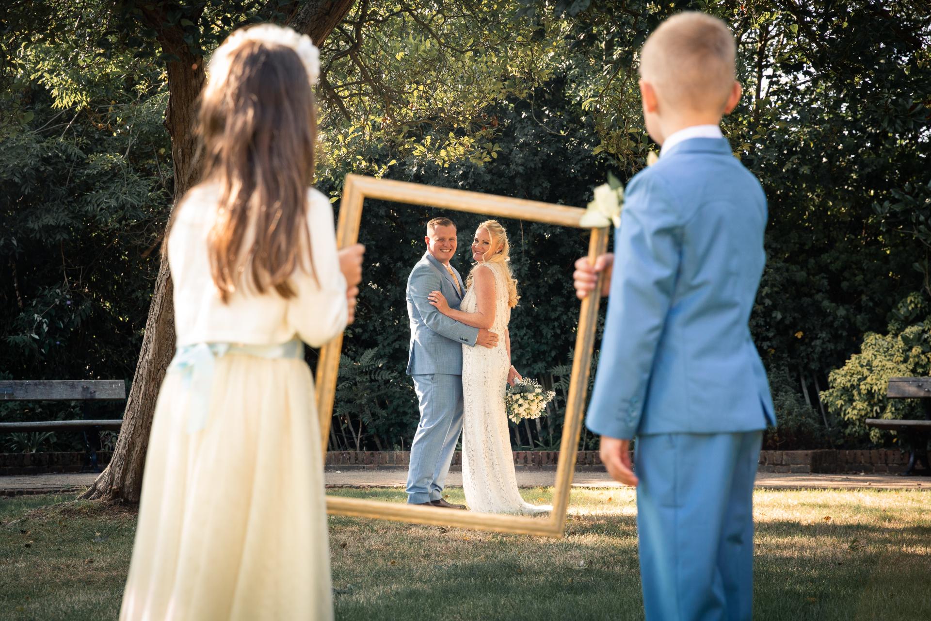 Family in garden after ceremony